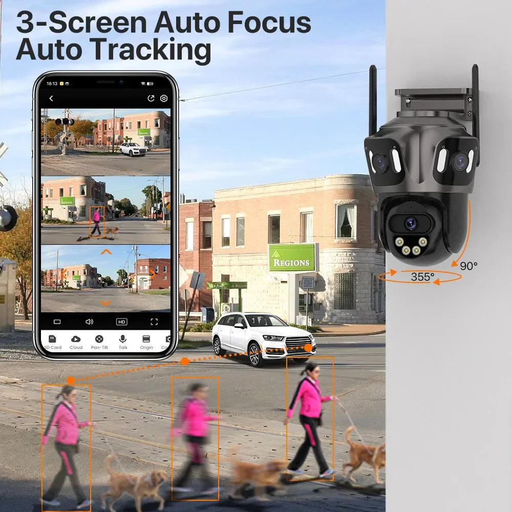 Caméra IP WiFi Extérieure 4K à Triple Objectif PTZ